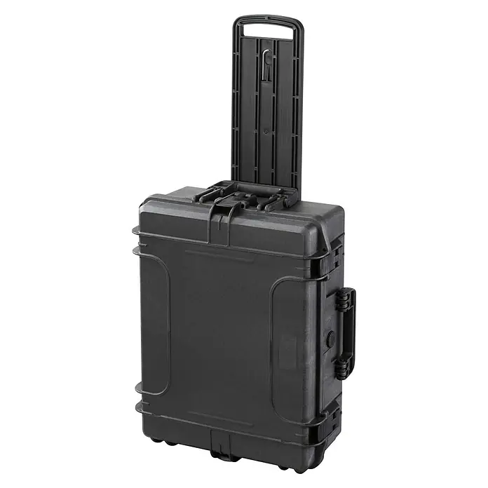 Wasserdichter Koffer MAX540TR - L x B x H: 604 x 473 x 225 mm, Ohne Schaumstoffeinlage, Ausziehbarer Trolley, Schwarz, Kunststoff - Schwarzer Hartschalenkoffer mit ausziehbarem Griff. Der ideale Begleiter für sicheren Transport und Schutz empfindlicher Geräte.