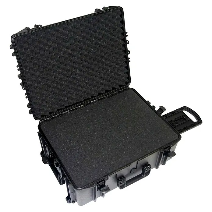 Wasserdichter Koffer MAX540TR - L x B x H: 604 x 473 x 225 mm, Mit Würfelschaumstoffeinlage, Ausziehbarer Trolley, Schwarz, Kunststoff - Ein geöffneter, schwarzer Schutzkoffer mit Noppenschaumstoffeinlage. Ideal für den sicheren Transport empfindlicher Gegenstände.