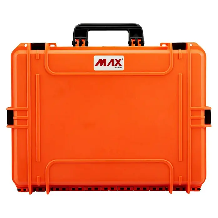 Wasserdichter Koffer MAX505 - L x B x H: 555 x 428 x 211 mm, Kunststoff, Ohne Schaumstoffeinlage, Orange - Orangefarbener Max-Schutzkoffer mit schwarzem Griff. Ideal zum Schutz empfindlicher Geräte vor Stößen und Witterungseinflüssen.