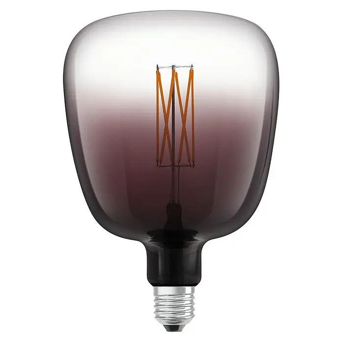 Osram LED-Lampe Vintage Edition 1906 Globe-Form E27 - E27, Dimmbar, Warmweiß, 150 lm, 4,5 W - Nahaufnahme einer dekorativen LED-Glühbirne mit einem getönten Glas und einem komplexen Filamentdesign.