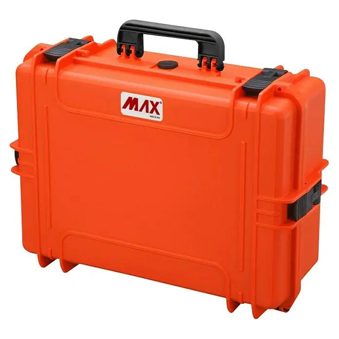 Wasserdichter Koffer MAX505L x B x H: 555 x 428 x 211 mm, Kunststoff, Mit Würfelschaumstoffeinlage, Orange - Orangefarbener MAX-Schutzkoffer mit schwarzem Griff und Verschlüssen. Ideal für den sicheren Transport empfindlicher Gegenstände.