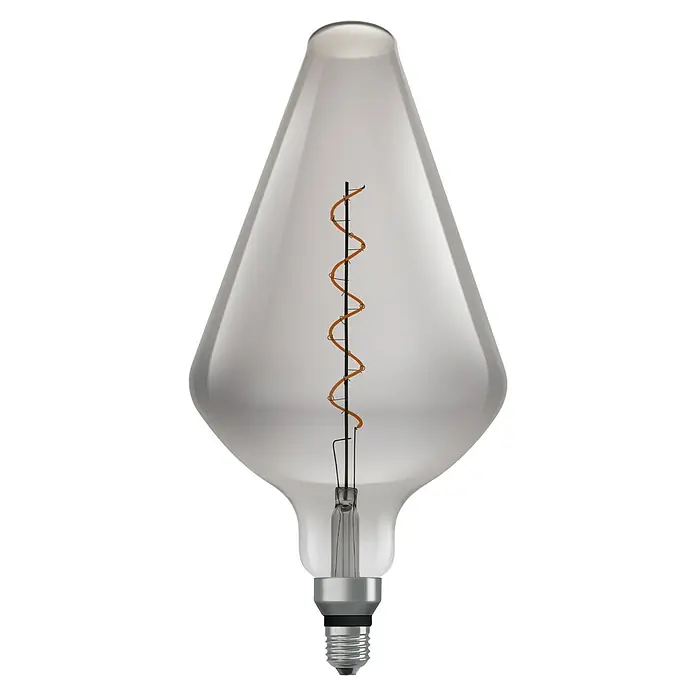 Osram LED-Lampe Vintage Edition 1906 Glühlampenform E27 - E27, Dimmbar, Warmweiß, 140 lm, 4 W - Das Bild zeigt eine dekorative LED-Glühbirne mit einem einzigartigen Wendeldesign vor einem schwarzen Hintergrund.