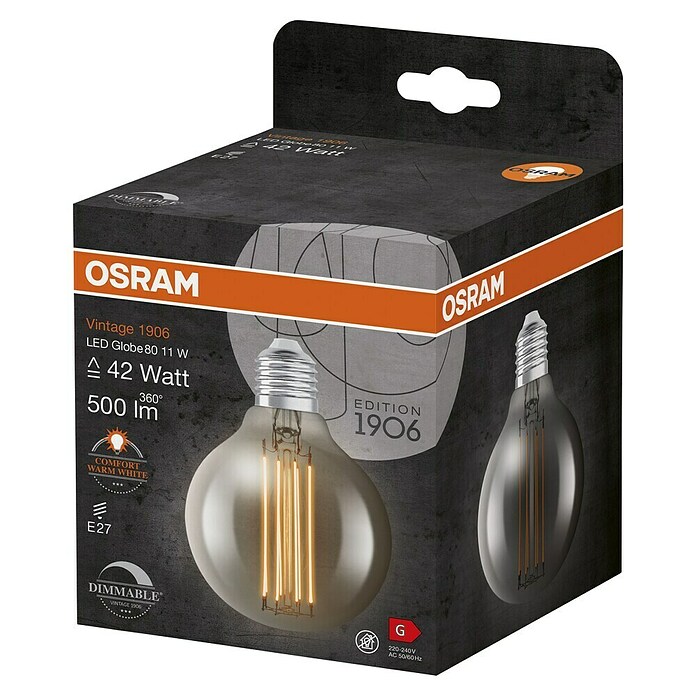 Osram LED-Lampe Vintage Edition 1906 Globe-Form 80 E27 (E27, Dimmbar, Warmweiß, 500 lm, 11 W) | BAUHAUS