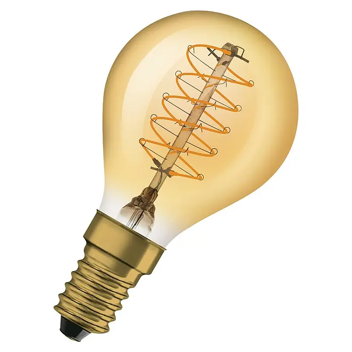 Osram LED-Lampe Vintage Edition 1906 Birnenform E14 - E14, Dimmbar, Warmweiß, 250 lm, 34 W - Dieses Bild zeigt eine dekorative Edison-Glühbirne mit einem warmen Glanz und einem spiralförmigen Filament. Sie ist perfekt für stimmungsvolle Beleuchtung.