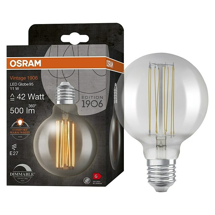 Osram LED-Lampe Vintage Edition 1906 Globe-Form E27 (E27, Dimmbar, Warmweiß, 500 lm, 11 W) | BAUHAUS