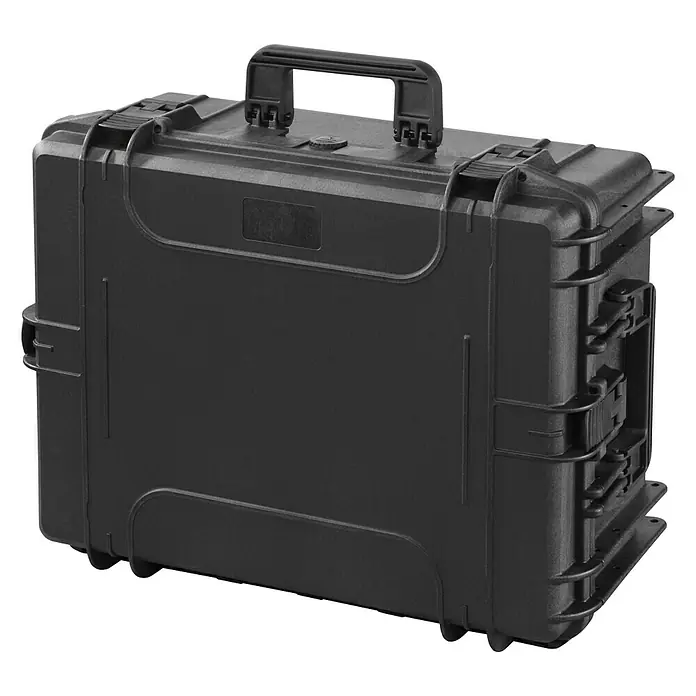Wasserdichter Koffer MAX620 - L x B x H: 687 x 528 x 366 mm, Ohne Schaumstoffeinlage, Schwarz, Kunststoff - Schwarzer Hartschalenkoffer mit Griff und robusten Verschlüssen, ideal für den sicheren Transport von empfindlichen Gegenständen.