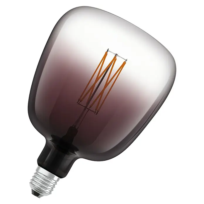 Osram LED-Lampe Vintage Edition 1906 Globe-Form E27 - E27, Dimmbar, Warmweiß, 150 lm, 4,5 W - Nahaufnahme einer getönten LED-Lampe mit Glühfaden, die ein warmes, einladendes Licht ausstrahlt.