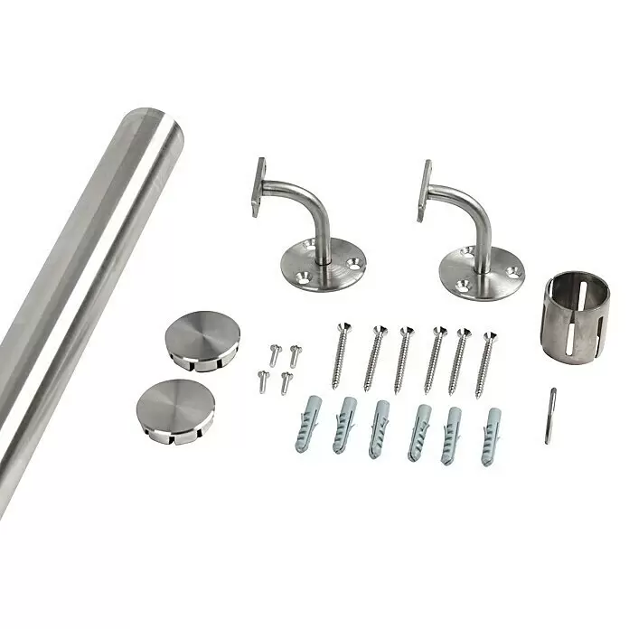 Dolle Handlauf-Set PS 502 - Edelstahl V2A, Silber, Länge: 150 cm - Edelstahl-Handlauf-Set mit Rohr, zwei Haltern, zwei Endkappen und Montagematerial.