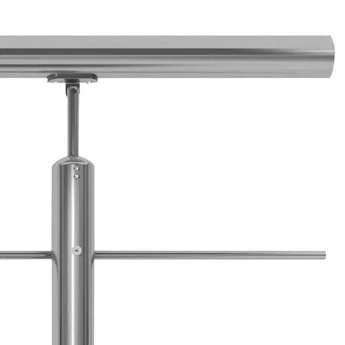 Dolle Geländer-Set PS 500 - Oberbodenmontage, Edelstahl V2A, Rund, Länge: 150 cm - Detailansicht eines Edelstahlgeländers mit Halterung und Querstrebe, ideal für moderne Architektur und stilvolle Innenräume.