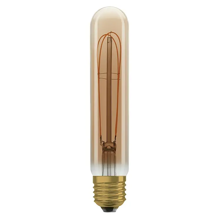 Osram LED-Lampe Vintage Edition 1906 Globe-Form E27 - E27, Dimmbar, Warmweiß, 470 lm, 4,8 W - Diese Abbildung zeigt eine dekorative Röhrenlampe mit Glühfaden. Das lange, schmale Design und das warme Licht verleihen jedem Raum einen Vintage-Touch.
