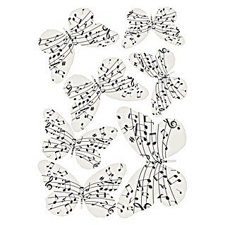 Adhesivos decorativos 3D Mariposa notas música (Blanco/Negro, 14 x 11 cm, 7 pzs.)