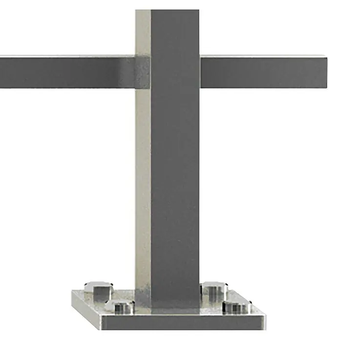 Dolle Geländer-Set PS 301 - Seitenmontage, Aluminium, Dark Grey, Eckig, Länge: 150 cm - Metallstruktur auf schwarzem Hintergrund. Die Struktur besteht aus einem vertikalen Pfosten und einem horizontalen Balken, die ein robustes Design ergeben.