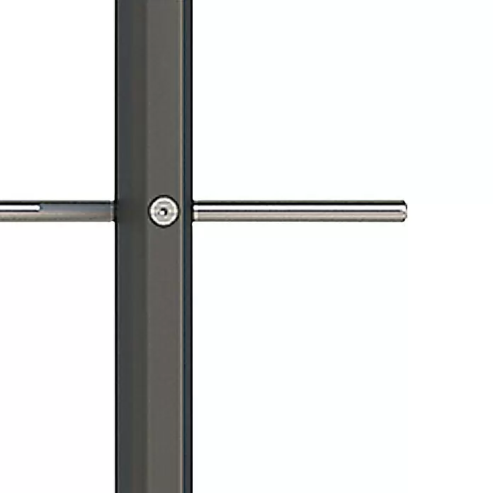 Dolle Geländer-Set PS 151 - Seitenmontage, Aluminium, Anthrazitgrau, Rund, Länge: 150 cm - Dunkelgraue vertikale Stange mit silberner Horizontalstange, durch einen runden Mechanismus gesichert.