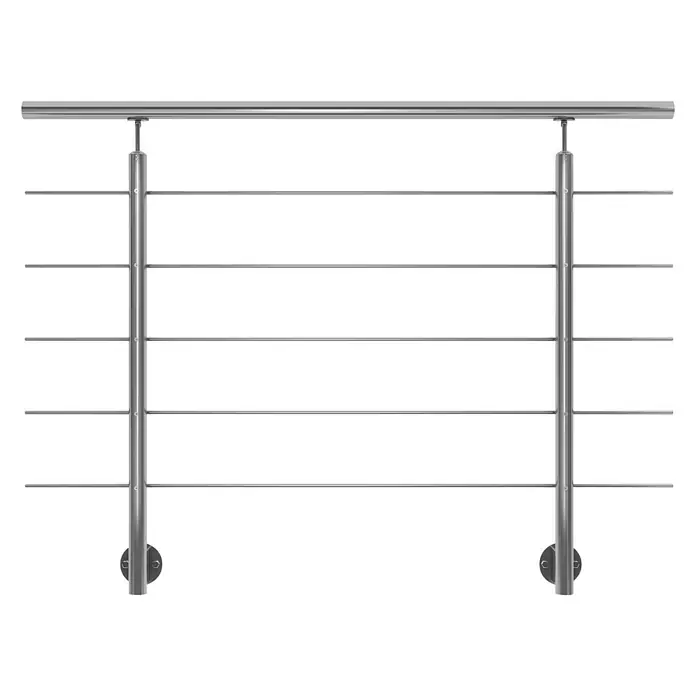 Dolle Geländer-Set PS 501 - Seitenmontage, Edelstahl V2A, Rund, Länge: 150 cm - Dieses Bild zeigt ein modernes Geländer aus Edelstahl mit horizontalen Streben und einem schlichten, eleganten Design.