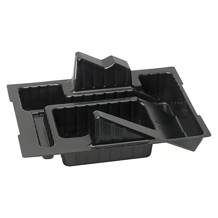 Bosch Professional Aufbewahrungseinlage für L-Boxx 374 - Passend für: GKS 85 G Handkreissäge - Schwarze Kunststoffschale mit mehreren maßgeformten Fächern zur Verpackung.