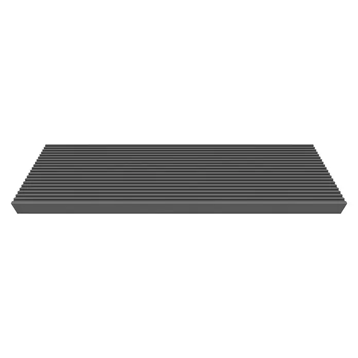 Dolle Außentreppe Gardentop - Trimaxstufen, Anthrazit, Feuerverzinkte Geländerstäbe, Breite: 80 cm, Anzahl Stufen: 4 Stk., Geschosshöhe: 72 cm - 88 cm - Abbildung einer grauen, gerippten Oberfläche auf schwarzem Hintergrund. Das Design ist minimalistisch und modern gestaltet.