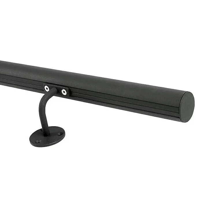 Dolle Handlauf-Set PS 153 - Aluminium, Anthrazitgrau, Länge: 150 cm - Schwarzer Metallhandlauf mit gebogenem Wandhalter.