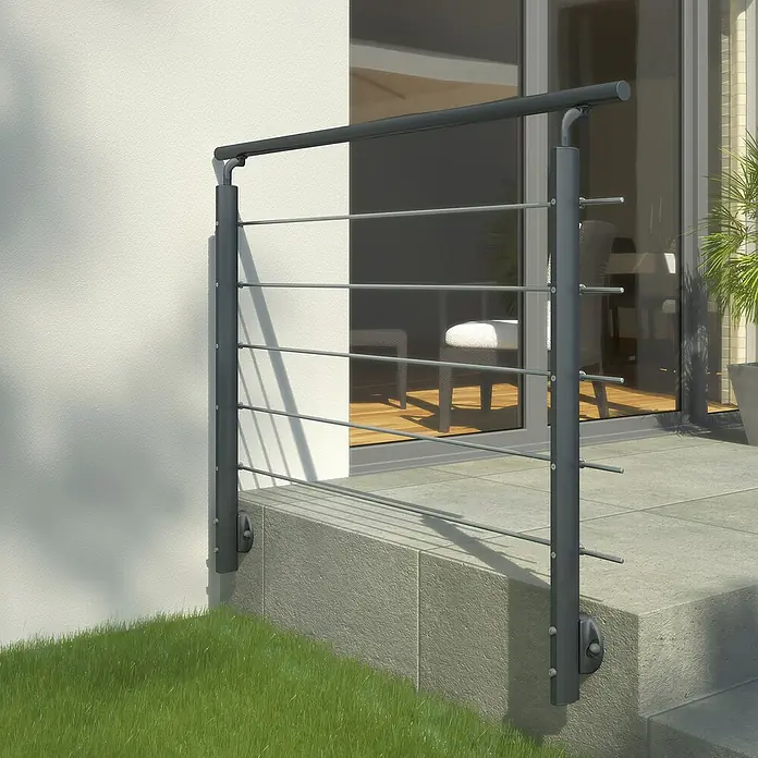 Dolle Geländer-Set PS 151 - Seitenmontage, Aluminium, Anthrazitgrau, Rund, Länge: 150 cm - Edelstahlgeländer mit horizontalen Streben für den Außenbereich. Stilvolles Design für Terrasse und Garten.