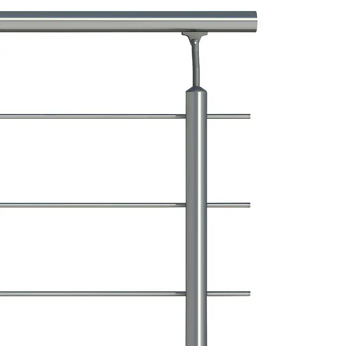 Dolle Geländer-Set PS 010 - Oberbodenmontage, Aluminium, Silber, Rund, Länge: 150 cm - Detailaufnahme eines modernen Geländers aus Edelstahl mit horizontalen Streben, ideal für stilvolle und sichere Innen- und Außenbereiche.