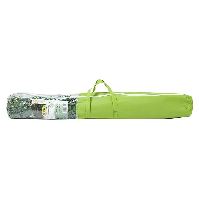 Faura Malla de ocultación seto artificial Hoja Ancha - 3 x 2 m, Verde - Imagen de un producto Fauna, probablemente follaje artificial, embalado en una bolsa de transporte verde con ventana transparente.