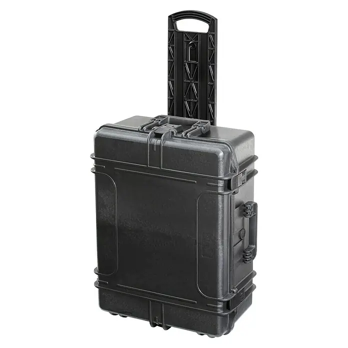 Wasserdichter Koffer MAX620TR - L x B x H: 687 x 528 x 376 mm, Ohne Schaumstoffeinlage, Ausziehbarer Trolley, Schwarz, Kunststoff - Schwarzer Rollkoffer mit ausziehbarem Griff, ideal für den sicheren Transport empfindlicher Geräte und Ausrüstung.