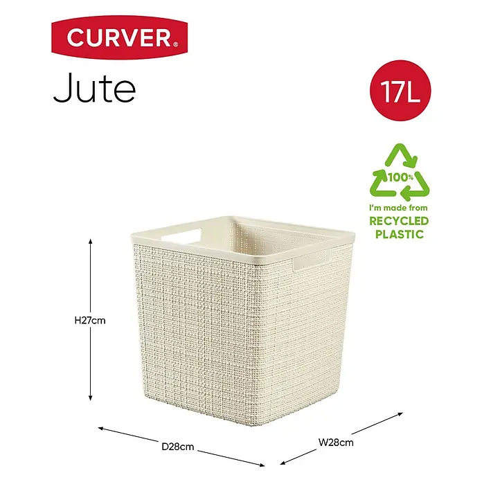 Curver Aufbewahrungsbox Jute - L x B x H: 28 x 28 x 27 cm, Kunststoff, Creme - Das Curver Jute Aufbewahrungsbox ist aus 100 % recyceltem Kunststoff hergestellt und hat ein Fassungsvermögen von 17 Litern.