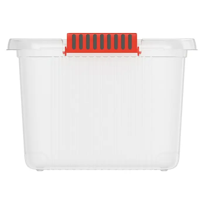 KIS Aufbewahrungsbox K LATCH - L x B x H: 59 x 39 x 28 cm, Transparent - Transparente Aufbewahrungsbox mit rotem Griff, ideal für die Organisation von Gegenständen im Haushalt oder Büro. Praktisch und vielseitig.