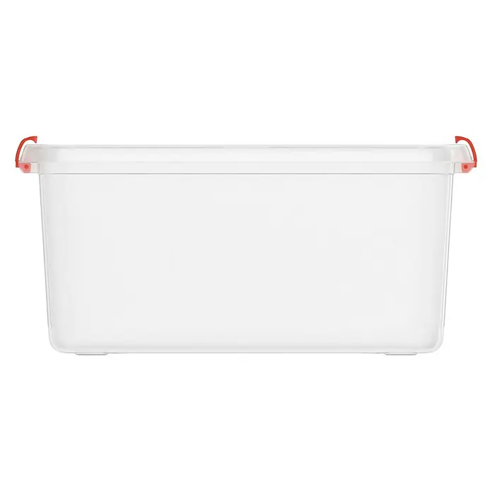 KIS Aufbewahrungsbox K LATCH - L x B x H: 59 x 39 x 28 cm, Transparent - Weiße Aufbewahrungsbox mit roten Verschlüssen, ideal für die Lagerung verschiedener Gegenstände im Haushalt. Praktisch und stabil.
