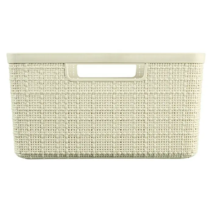 Curver Aufbewahrungsbox Jute - L x B x H: 36 x 27 x 15 cm, Kunststoff, Creme - Ein cremefarbener, gewebter Aufbewahrungskorb aus Kunststoff mit rechteckiger Form und Griffen für Organisation und stilvolle Aufbewahrung.