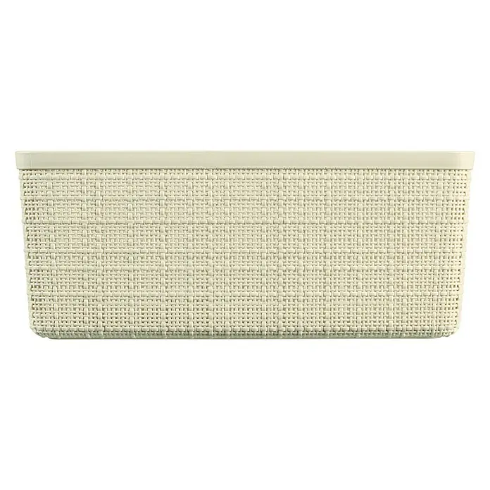 Curver Aufbewahrungsbox Jute - L x B x H: 36 x 27 x 15 cm, Kunststoff, Creme - Beiger Aufbewahrungskorb mit gewebter Textur, ideal zur Organisation von Gegenständen im Haushalt. Praktisch und dekorativ.