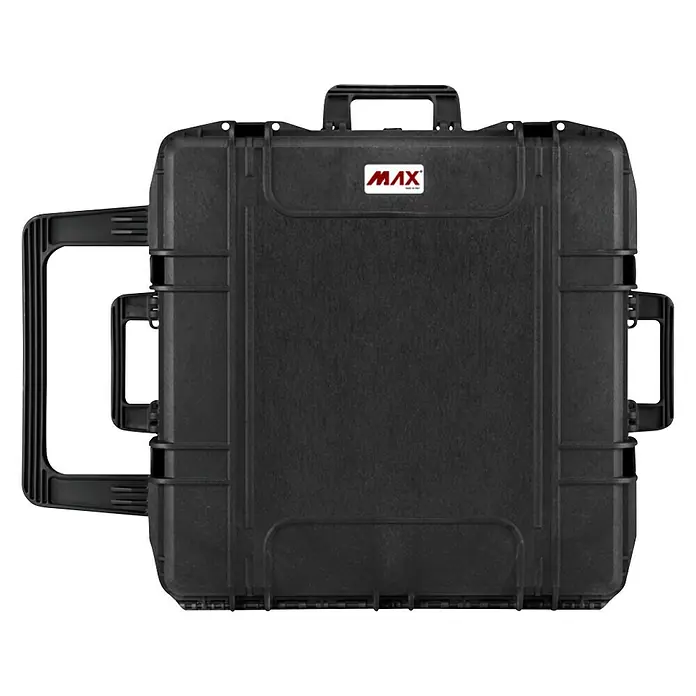 Wasserdichter Koffer MAX615 - L x B x H: 680 x 675 x 393 mm, Ohne Schaumstoffeinlage, Schwarz, Kunststoff - Schwarzer MAX-Schutzkoffer mit Griff und MAX-Logo, ideal für den sicheren Transport empfindlicher Ausrüstung.