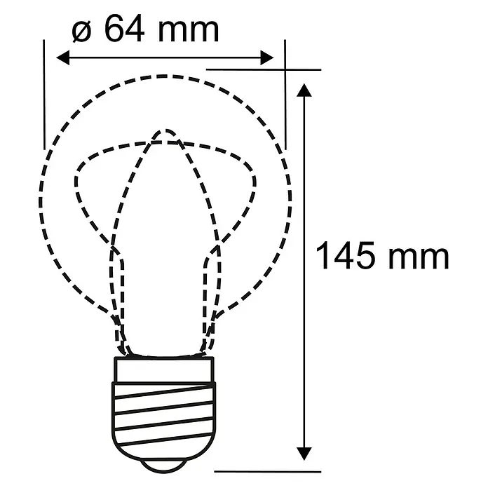 Paulmann Bombilla LED Paulmann Vintage Anillo - E27, No regulable, Blanco cálido, 230 lm, 4 W, Gota - Ilustración de una bombilla con dimensiones Ø 64 mm de diámetro y 145 mm de altura.