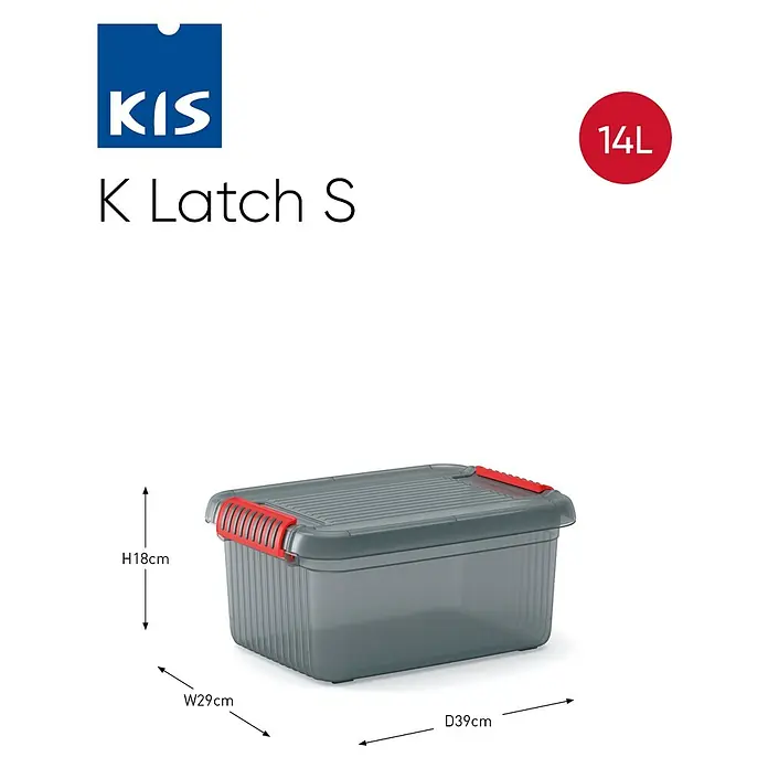 KIS Aufbewahrungsbox K LATCH - L x B x H: 39 x 29 x 18 cm, Grau - KIS K Latch S Aufbewahrungsbox mit den Maßen H18cm x B29cm x T39cm und einem Fassungsvermögen von 14 Litern zur praktischen Aufbewahrung.