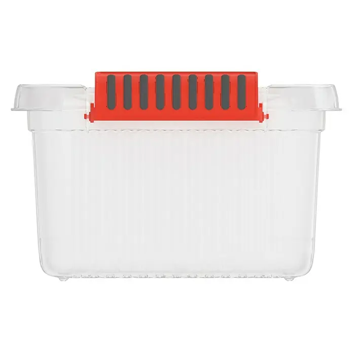 KIS Aufbewahrungsbox K LATCH - L x B x H: 39 x 29 x 18 cm, Transparent - Klarer Aufbewahrungsbehälter mit rotem Griff und Deckel, ideal zur Organisation von Gegenständen im Haushalt. Praktische Lösung für mehr Ordnung.