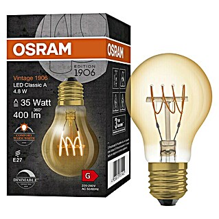 Osram LED-Lampe Vintage Edition 1906 Glühlampenform E27 (E27, 4,8 W, 400 lm, Gold, Birnenform)