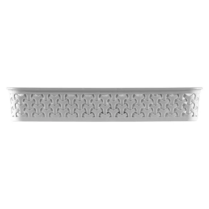 Curver Allzweck-Korb My Style - L x B x H: 36 x 26 x 6 cm, Grau - Nahaufnahme eines weißen, rechteckigen Korbes mit dekorativem Flechtmuster, ideal zur Aufbewahrung im Haushalt.
