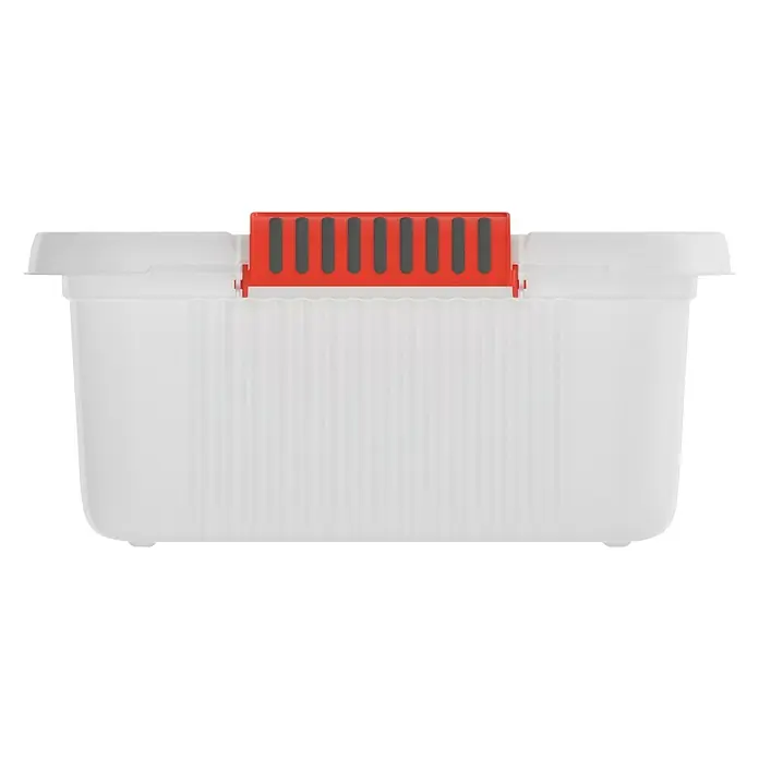 KIS Aufbewahrungsbox K LATCH - L x B x H: 59 x 39 x 18 cm, Transparent - Weiße Aufbewahrungsbox aus Kunststoff mit roten Griffen. Ideal zur Aufbewahrung verschiedener Gegenstände und zur Organisation des Hauses.
