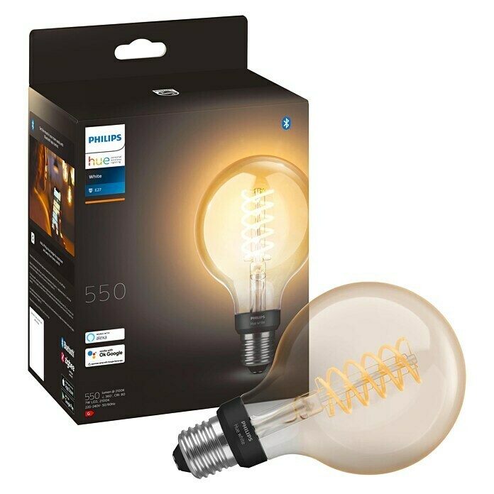 Philips Hue LED-Leuchtmittel White Filament (E27, 7 W, Warmweiß, Dimmbar, Globe)