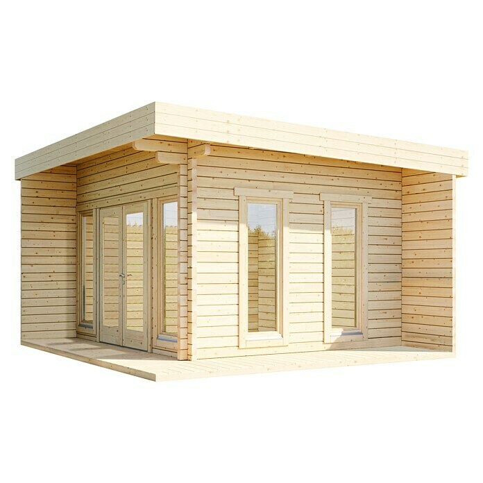Wolff Finnhaus Gartenhaus Aalborg 70-C XL (Außenmaß inkl. Dachüberstand (B x T): 500 x 500 cm, Holz, Naturbelassen)