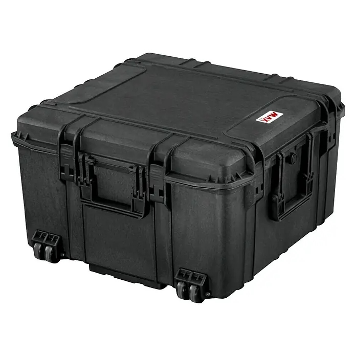 Wasserdichter Koffer MAX615TR - L x B x H: 680 x 675 x 393 mm, Ohne Schaumstoffeinlage, Ausziehbarer Trolley, Schwarz, Kunststoff - Schwarzer MAX-Transportkoffer mit Rädern und Tragegriffen für einfachen Transport. Ideal für Ausrüstung und Werkzeuge.