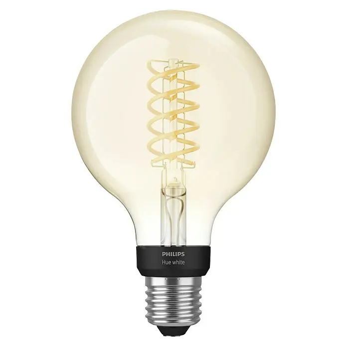 Philips Hue Bombilla LED inteligente Filamento blanco - E27, Intensidad regulable, Blanco cálido, 550 lm, 7 W, Denominación de la lámpara: G93 - Bombilla Philips Hue White Filament con diseño vintage. Iluminación inteligente para un ambiente acogedor con luz blanca cálida regulable.