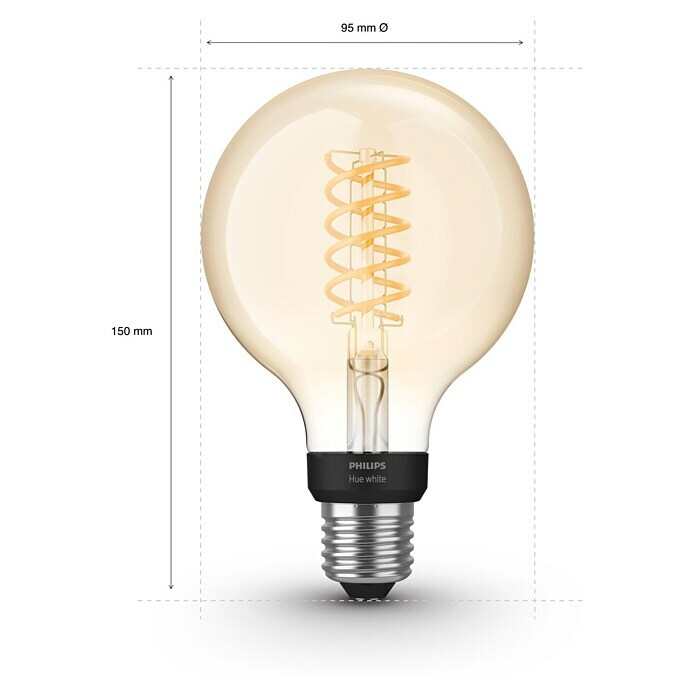 Philips Hue LED-Leuchtmittel White Filament (E27, 7 W, Warmweiß, Dimmbar, Globe)