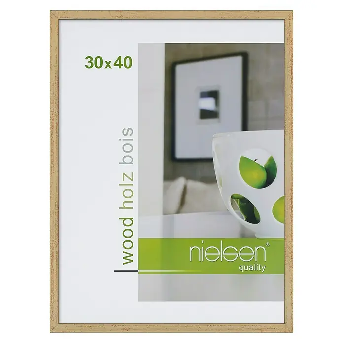 Nielsen Holzrahmen Zoom - 30 x 40 cm, Gold - Holzrahmen Nielsen 30x40 cm, ideal für Fotos und Kunstwerke. Schützt und präsentiert Ihre Lieblingsstücke stilvoll im Wohnraum.