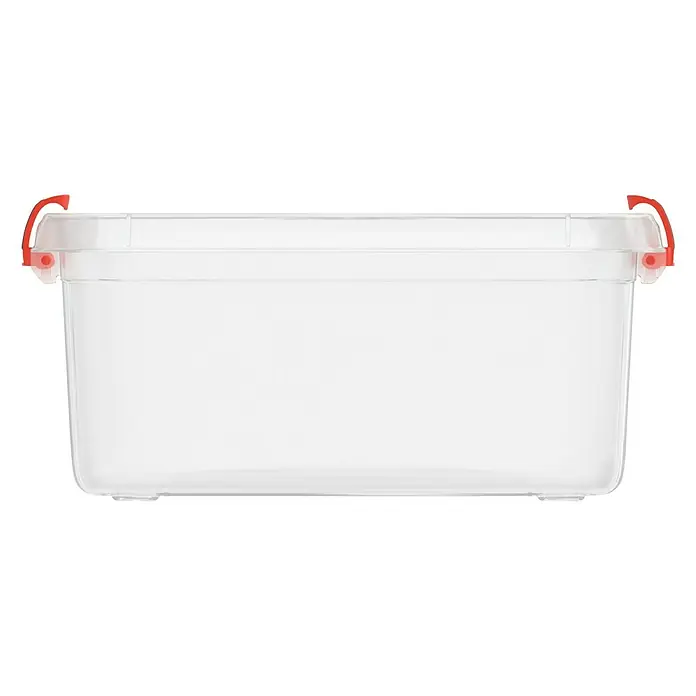 KIS Aufbewahrungsbox K LATCH - L x B x H: 39 x 29 x 18 cm, Transparent - Eine transparente Aufbewahrungsbox mit roten Verschlüssen, ideal für die Organisation verschiedener Gegenstände im Haushalt.