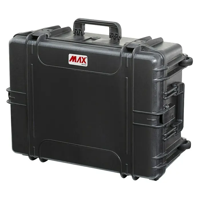 Wasserdichter Koffer MAX620 - L x B x H: 687 x 528 x 276 mm, Ohne Schaumstoffeinlage, Schwarz, Kunststoff - Schwarzer MAX Koffer, robust und wasserdicht, ideal für den sicheren Transport empfindlicher Ausrüstung. Mit Tragegriff und stabilen Verschlüssen.