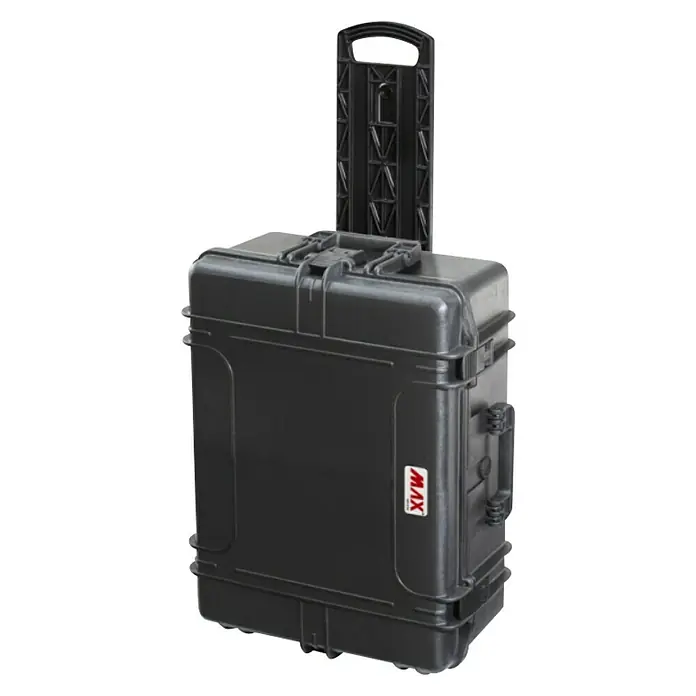 Wasserdichter Koffer MAX620TR - L x B x H: 687 x 528 x 286 mm, Ohne Schaumstoffeinlage, Ausziehbarer Trolley, Schwarz, Kunststoff - Schwarzer MAX-Trolley-Koffer mit Teleskopgriff und robustem Design für sicheren Transport von Ausrüstung.
