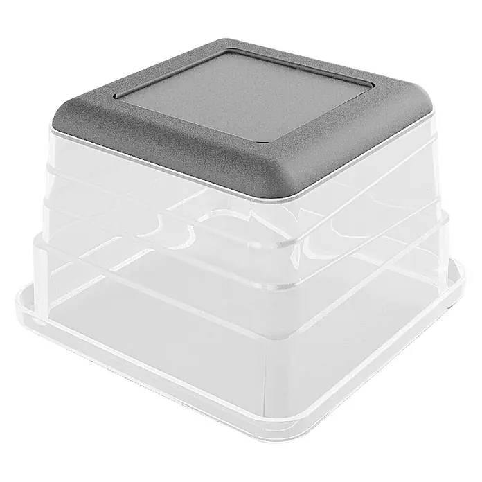Sistemo Schubladeneinsatz - 7,5 x 7,5 x 5 cm, Transparent, Kunststoff - Transparente, quadratische Kuchenglocke mit grauem Deckel zum Frischhalten von Backwaren und zur stilvollen Präsentation von Kuchen und Torten.