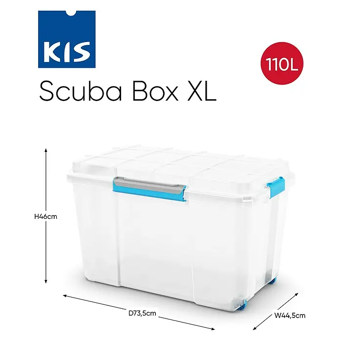 Keter Aufbewahrungsbox Scuba XL - L x B x H: 73,5 x 44,5 x 46 cm, Kunststoff, Transparent, Mit Deckel - Abbildung einer KIS Scuba Box XL, einem robusten und geräumigen Aufbewahrungsbehälter mit 110L Fassungsvermögen.
