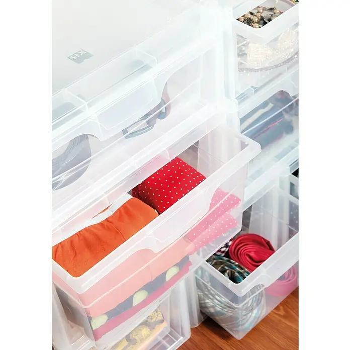 KIS Schubladenbox Spider Drawer - L x B x H: 39 x 39 x 18 cm, 17 l - Aufbewahrungsboxen aus transparentem Kunststoff mit Kleidung und Accessoires gefüllt, für eine ordentliche Aufbewahrung im Kleiderschrank.