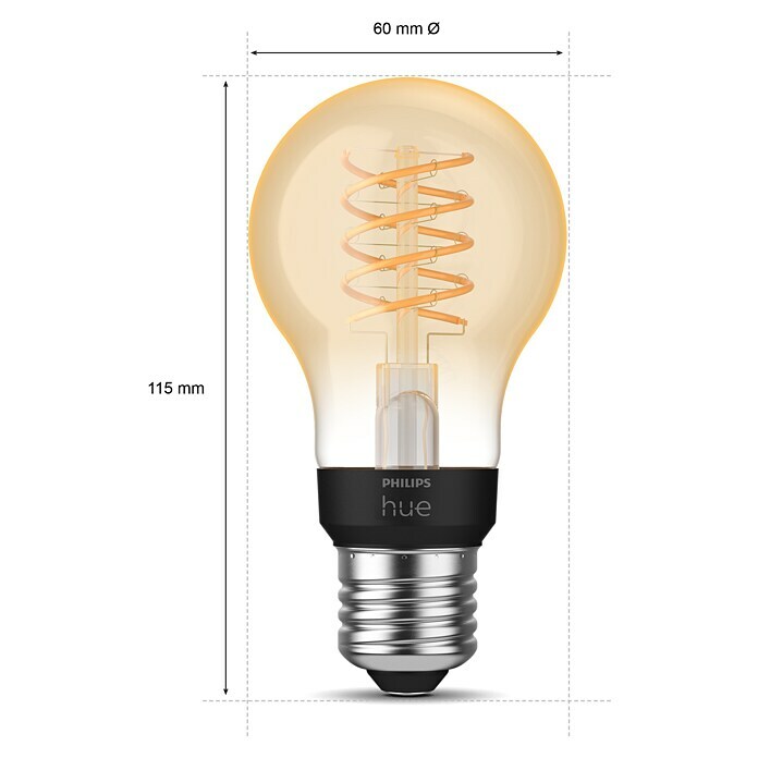 Philips Hue LED-Leuchtmittel (E27, 7 W, Warmweiß, Dimmbar, Birnenform)